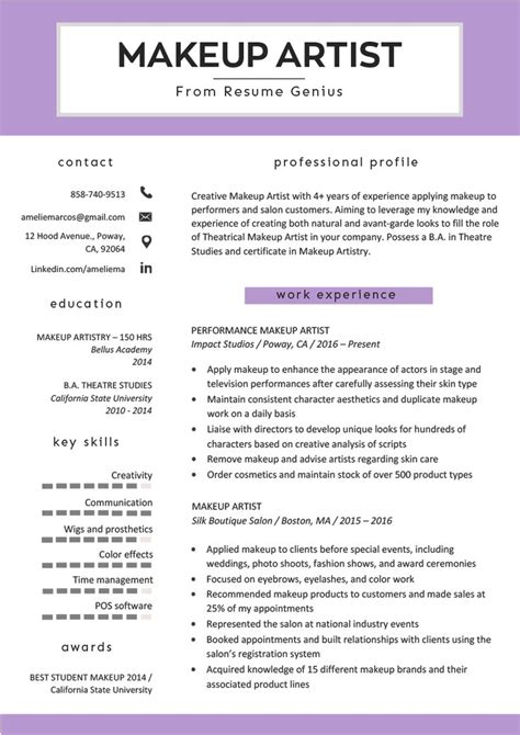 makeup artist resume template free.